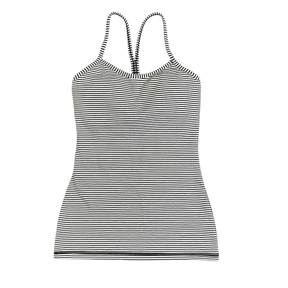 Lululemon Power Y Tank Top Black White Striped Racerback Built-in Bra Size 4